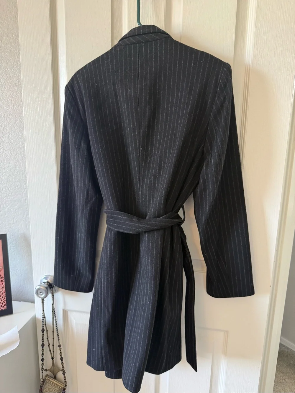 Louben Black Pinstripe Wool Cashmere Belted Coat Jacket Sz 8 Canada